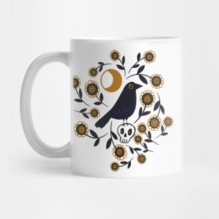 Crow on Skull under the Moon Surrounded by Flowers Mug